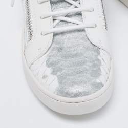 Pre Owned Giuseppe Zanotti White/Silver Python Embossed Leather Donna Low Top Sneakers Size 38