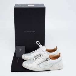 Pre Owned Giuseppe Zanotti White/Silver Python Embossed Leather Donna Low Top Sneakers Size 38