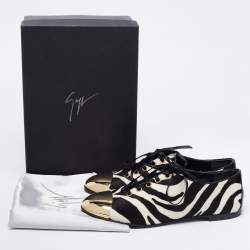 Giuseppe Zanotti White/Black Zebra Print Calf Hair Lace-Up Oxfords Size 38