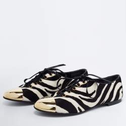 Giuseppe Zanotti White/Black Zebra Print Calf Hair Lace-Up Oxfords Size 38