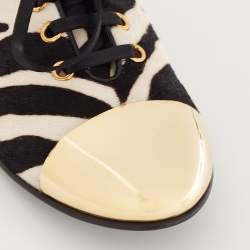 Giuseppe Zanotti White/Black Zebra Print Calf Hair Lace-Up Oxfords Size 38