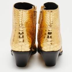 Pre Owned حذاء بوت للكاحل جوسيبي زانوتي جلد نقشة الثعبان ذهبي مقاس 37