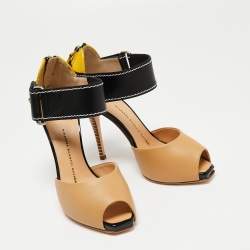 Pre Owned Giuseppe Zanotti Multicolor Leather Platform Ankle Strap Sandals Size 37.5