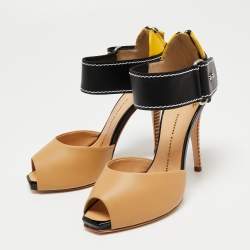 Pre Owned Giuseppe Zanotti Multicolor Leather Platform Ankle Strap Sandals Size 37.5