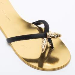 Pre Owned Giuseppe Zanotti Black Suede Jewel Embellished Thong Flat Sandals Size 39