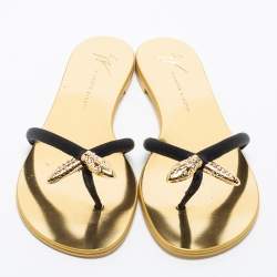 Pre Owned Giuseppe Zanotti Black Suede Jewel Embellished Thong Flat Sandals Size 39