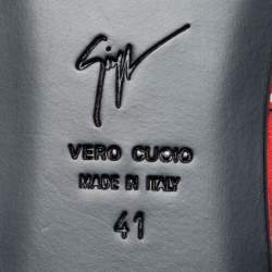 Pre Owned Giuseppe Zanotti Red/Black Printed Satin and Leather Buckle Detail Smoking Slippers Size 41