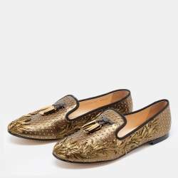 Pre Owned Giuseppe Zanotti Green/Black Leather Studded Smoking Slippers Size 41