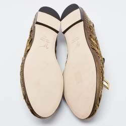 Pre Owned Giuseppe Zanotti Green/Black Leather Studded Smoking Slippers Size 41