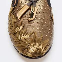 Pre Owned Giuseppe Zanotti Green/Black Leather Studded Smoking Slippers Size 41