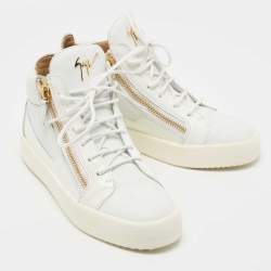 Pre Owned Giuseppe Zanotti White Leather and Patent High Top Sneakers Size 40.5