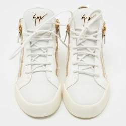 Pre Owned Giuseppe Zanotti White Leather and Patent High Top Sneakers Size 40.5