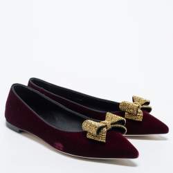 Pre Owned Giuseppe Zanotti Burgundy Velvet Ballet Flats Size 38.5 