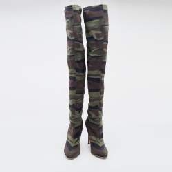 مملوكة مسبقًا Giuseppe Zanotti Multicolor Camouflage Stretch Fabric Thigh High Boots Size 37