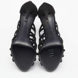 مملوكة مسبقًا Giuseppe Zanotti Black Suede Cutout Caged Ankle Strap Sandals Size 38