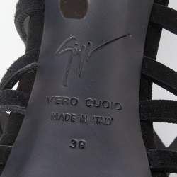 مملوكة مسبقًا Giuseppe Zanotti Black Suede Cutout Caged Ankle Strap Sandals Size 38