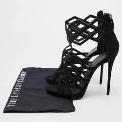 مملوكة مسبقًا Giuseppe Zanotti Black Suede Cutout Caged Ankle Strap Sandals Size 38