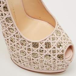 مملوكة مسبقًا Giuseppe Zanotti Pink Glitter Lace Sharon Platform Peep Toe Pumps Size 36