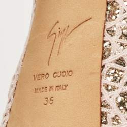 مملوكة مسبقًا Giuseppe Zanotti Pink Glitter Lace Sharon Platform Peep Toe Pumps Size 36