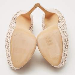 مملوكة مسبقًا Giuseppe Zanotti Pink Glitter Lace Sharon Platform Peep Toe Pumps Size 36