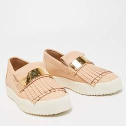 Pre Owned Giuseppe Zanotti Beige Fringed Leather Slip On Sneakers Size 38