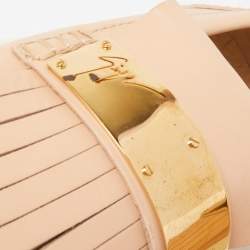 Pre Owned Giuseppe Zanotti Beige Fringed Leather Slip On Sneakers Size 38