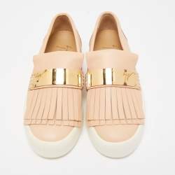 Pre Owned Giuseppe Zanotti Beige Fringed Leather Slip On Sneakers Size 38