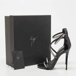 Pre Owned Giuseppe Zanotti Black Patent Crystal Embellished Ankle Wrap Sandals Size 35