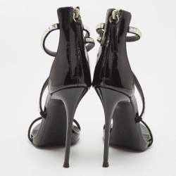 Pre Owned Giuseppe Zanotti Black Patent Crystal Embellished Ankle Wrap Sandals Size 35