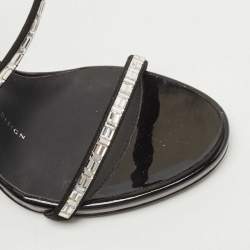 Pre Owned Giuseppe Zanotti Black Patent Crystal Embellished Ankle Wrap Sandals Size 35