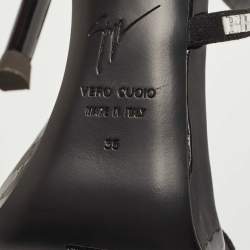 Pre Owned Giuseppe Zanotti Black Patent Crystal Embellished Ankle Wrap Sandals Size 35