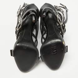 Pre Owned Giuseppe Zanotti Black Leather Gladiator Sandals Size 38.5