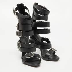 Pre Owned Giuseppe Zanotti Black Leather Gladiator Sandals Size 38.5