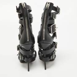 Pre Owned Giuseppe Zanotti Black Leather Gladiator Sandals Size 38.5