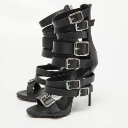 Pre Owned Giuseppe Zanotti Black Leather Gladiator Sandals Size 38.5