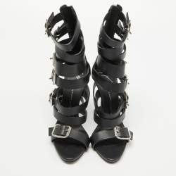 Pre Owned Giuseppe Zanotti Black Leather Gladiator Sandals Size 38.5