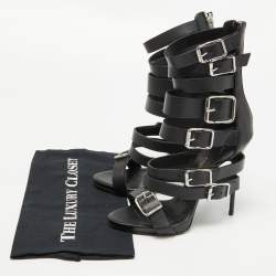 Pre Owned Giuseppe Zanotti Black Leather Gladiator Sandals Size 38.5