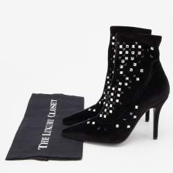 مملوكة مسبقًا Giuseppe Zanotti Black Velvet Crystal Embellished Ankle Booties Size 38