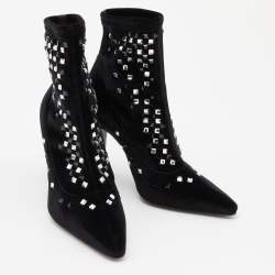 مملوكة مسبقًا Giuseppe Zanotti Black Velvet Crystal Embellished Ankle Booties Size 38