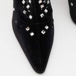 مملوكة مسبقًا Giuseppe Zanotti Black Velvet Crystal Embellished Ankle Booties Size 38