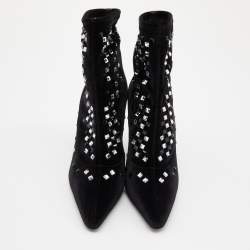 مملوكة مسبقًا Giuseppe Zanotti Black Velvet Crystal Embellished Ankle Booties Size 38