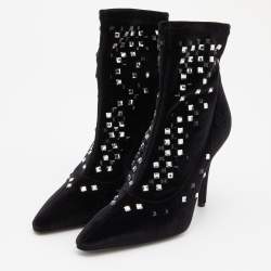 مملوكة مسبقًا Giuseppe Zanotti Black Velvet Crystal Embellished Ankle Booties Size 38
