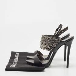 Pre Owned صندل جوسيبي زانوتي كولين جلد أسود مزخرف بحزام للكاحل مقاس 37.5