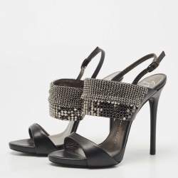 Pre Owned صندل جوسيبي زانوتي كولين جلد أسود مزخرف بحزام للكاحل مقاس 37.5