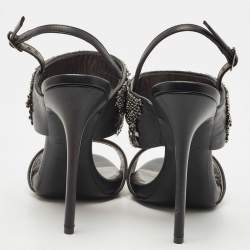 Pre Owned صندل جوسيبي زانوتي كولين جلد أسود مزخرف بحزام للكاحل مقاس 37.5