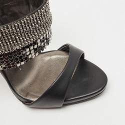 Pre Owned صندل جوسيبي زانوتي كولين جلد أسود مزخرف بحزام للكاحل مقاس 37.5