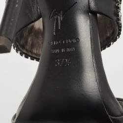 Pre Owned صندل جوسيبي زانوتي كولين جلد أسود مزخرف بحزام للكاحل مقاس 37.5