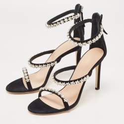 مملوكة مسبقًا Giuseppe Zanotti Black Suede Star Crystal Harmony Sandals Size 37