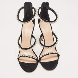 مملوكة مسبقًا Giuseppe Zanotti Black Suede Star Crystal Harmony Sandals Size 37