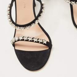 مملوكة مسبقًا Giuseppe Zanotti Black Suede Star Crystal Harmony Sandals Size 37